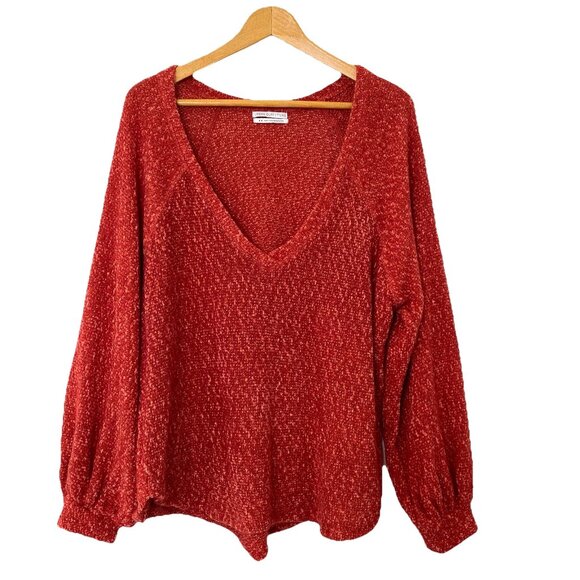 Urban Outfitters Oversized Deep V-Neck Sweater Top Womens size Medium Orange - Picture 1 of 7